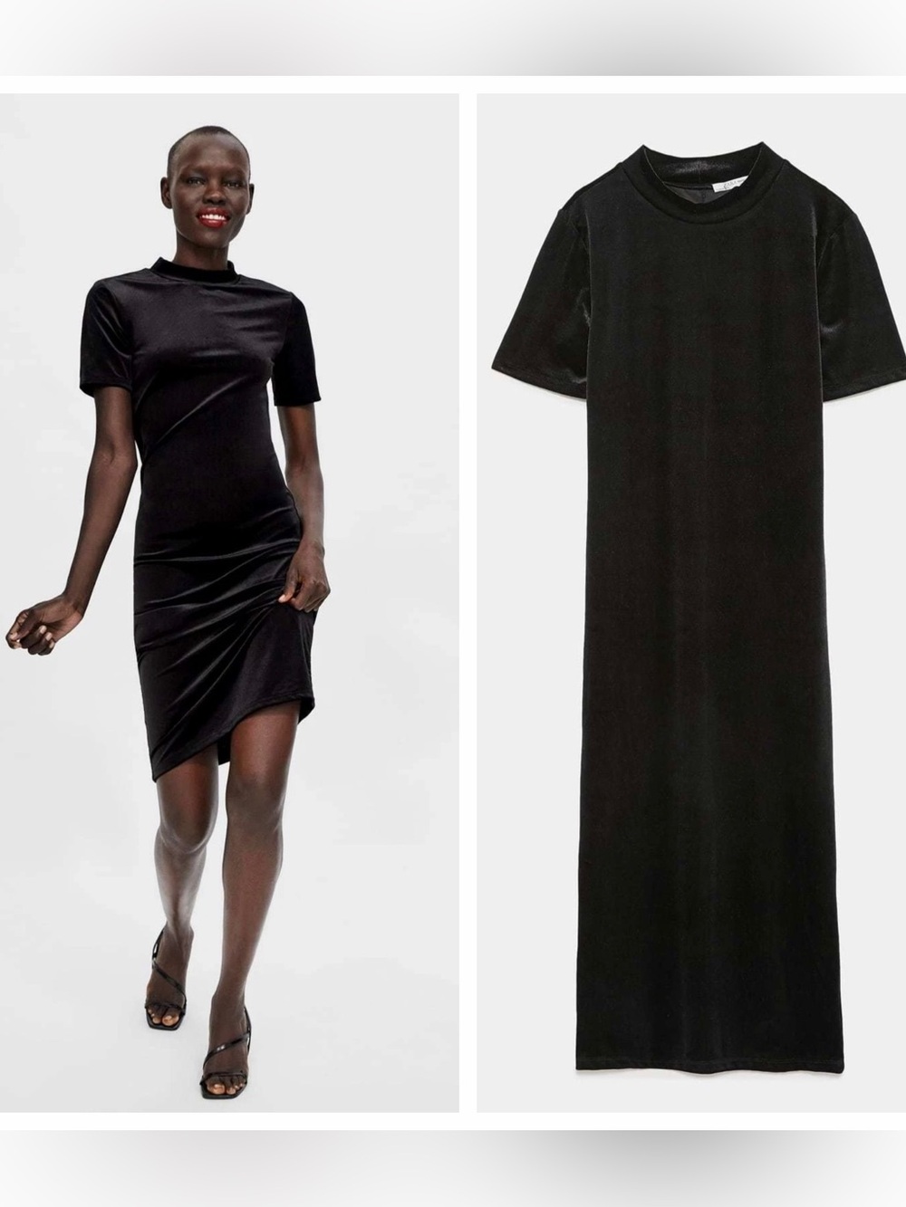 Zara Black Velvet Mock- Neck Bodycon Midi Dress